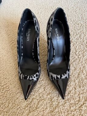Balmain Parent Leather Pumps with silver and black leopard print